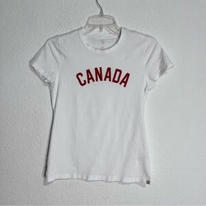 Hudson Bay Team Canada Olympic Wear Wordmark White Cotton Short Sleeve Tee Small